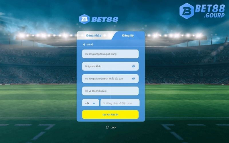 Tạo tài khoản thành viên để tham gia hình thức cá cược bóng đá Bet88